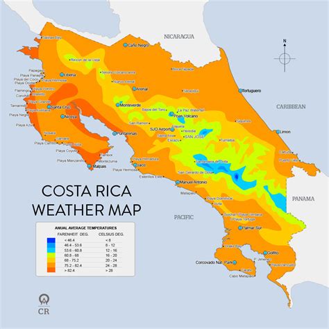 costa rica on map of climate zones